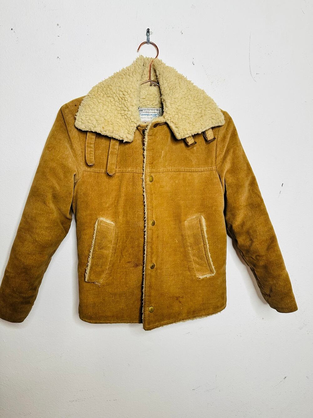 Vintage 70s/80s Boys Towncraft Fuzzy Lined Tan Front Pockets Coat Jacket Small